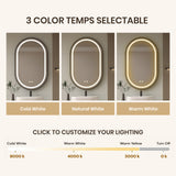 Wall-mounted oval LED bathroom mirror with 3 color temperature lighting options