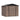 Brown metal garden storage shed in side view with black trim, sliding double doors
