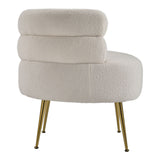 Cream teddy accent chair with stacked back cushions and gold tapered legs