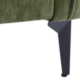 Upholstered accent chair with green chenille seat and dark tapered legs