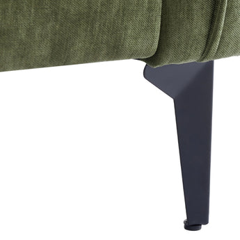 Upholstered accent chair with green chenille seat and dark tapered legs