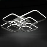 LED ceiling light with four square rings and glowing edges, layered metal frame