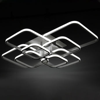 LED ceiling light with four square rings and glowing edges, layered metal frame