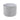 Light gray round velvet ottoman pouf with vertical channel seams and smooth round top