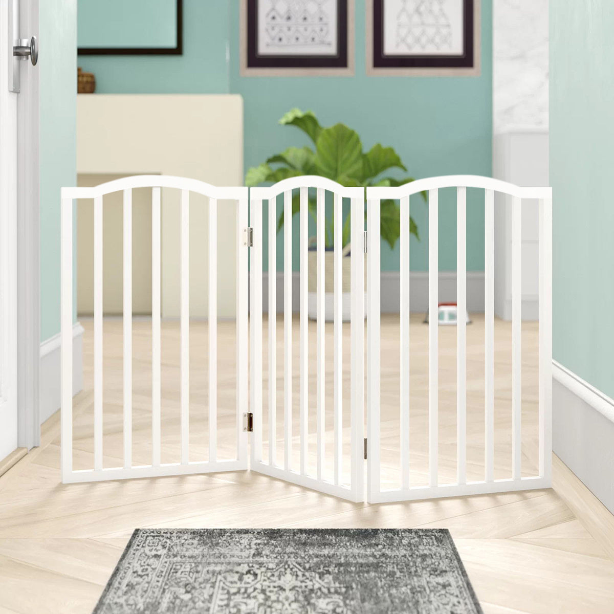 3 Panel Wooden Foldable Pet Playpen Freestanding Pet Safety Gate