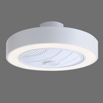 Deckenventilator mit 3-Farb-LED-Licht in Grau, rundes Gehäuse mit sichtbarer Lüfterabdeckung