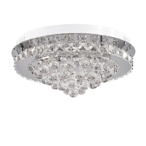 Round flush-mount ceiling lamp with clear crystal surround and hanging crystal drops