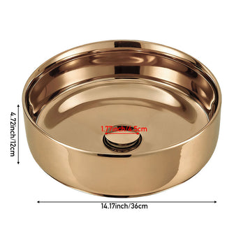 Round bronze ceramic countertop basin with central drain opening