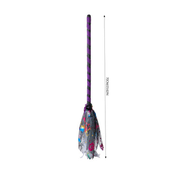 Purple-striped Halloween wand with silver tulle pouch and purple ribbon bow