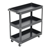 3-tier rolling storage cart with top handle bar and three open compartments