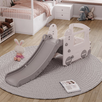 Kids 2-in-1 playset with slide, white playhouse panels and light gray ramp