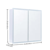 Wall-mounted white bathroom mirror cabinet with LED-lit frame and two closed doors