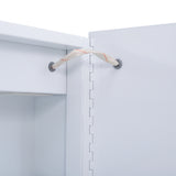 White bathroom mirror cabinet hinge and door handle detail with LED frame edge