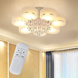 LED semi-recessed ceiling light, round acrylic shades with crystal drops; remote included