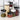 Airtight food storage container set with black clasp lids, filled with dry foods