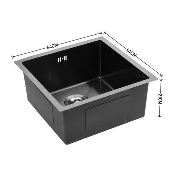 Single-bowl black stainless sink, 44x44 cm top and 21 cm height