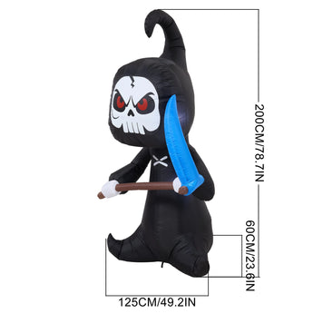 Inflatable witch skeleton decoration with blue arms and red eyes; approx 200 x 125 x 60 cm