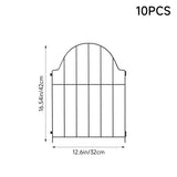 Metal garden fence panel with arched top and vertical bars, compact size design