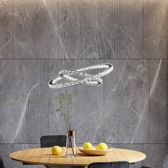 Crystal LED pendant lamp, double ring design with hanging wires