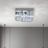 2-Tier Square Crystal ceiling light, chrome and clear crystal square-ring design