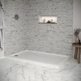 White rectangular shower tray with centered drain hole, low-profile 40mm