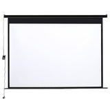 Black-framed electric projector screen with fully extended white projection surface