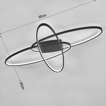 90cm x 60cm LED ceiling light with black interlocking rings, cool white glow