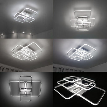 Ceiling LED light fixtures showing square ring layout in multiple angles