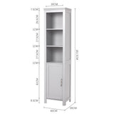 White tall bathroom cabinet with blind door and four open shelves
