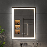 Anti-fog LED mirror cabinet with bright LED border and reflected cabinet interior