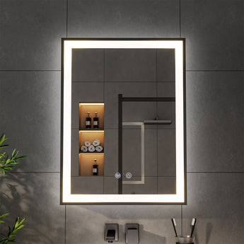 Anti-fog LED mirror cabinet with bright LED border and reflected cabinet interior