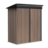 Outdoor metal garden storage shed 3x5ft-style, pent roof, brown walls, black door frame