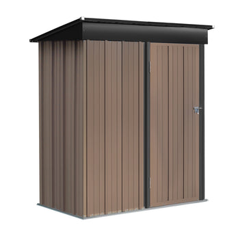 Outdoor metal garden storage shed 3x5ft-style, pent roof, brown walls, black door frame