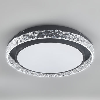 50cm round LED flush-mount ceiling light, black outer ring and faceted acrylic surround