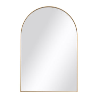 Arch-shaped wall mirror with gold metal frame and smooth arched edge