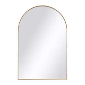 Arch-shaped wall mirror with gold metal frame and smooth arched edge