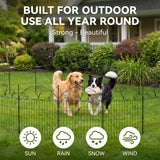 Black decorative garden fence with arched scrollwork top and vertical bars around yard