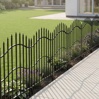 5-pack black metal decorative garden fence panels with pointed finials