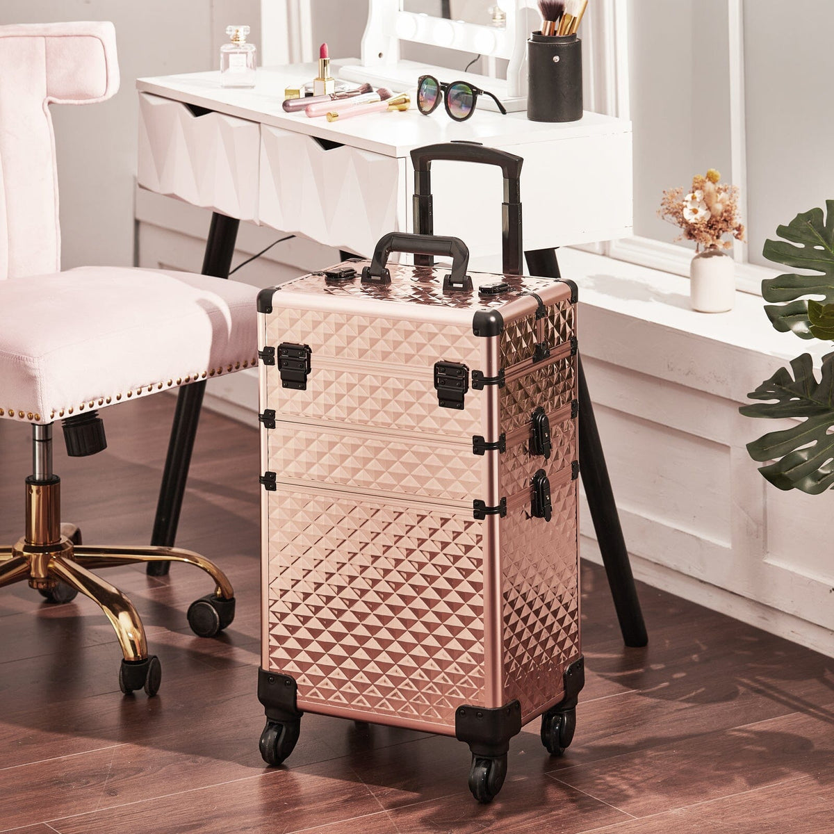 61cm H 3 1 Portable Cosmetic Case Telescopic Handle Wheels
