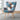 Wingback armchair with footstool, blue/gray diamond patchwork upholstery on wooden legs