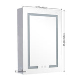 White LED mirror cabinet with touch control icons and illuminated border