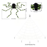Giant Halloween spider decoration with green-striped legs and white web set, size view