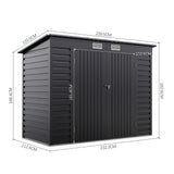Black galvanized steel shed size diagram, 239.5cm wide double doors