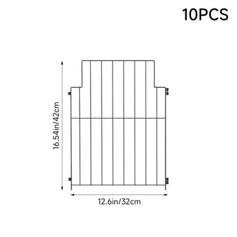 Garden metal fence panel set (10-pack), vertical bars, size diagram