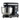 Black stand mixer front view with stainless bowl, blue speed dial, and lock