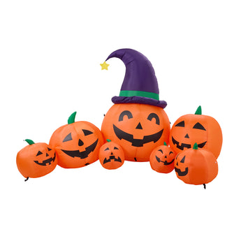 Inflatable Halloween pumpkins cluster with purple witch hat and green band