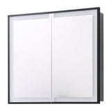 Wall-mounted LED mirror cabinet with black frame and two mirrored glass doors