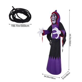 Black and purple hooded skeleton costume robe with glowing chest graphic and white hands