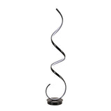 Modern LED spiral standing floor lamp with white light, black base and curving tube