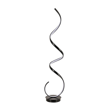 Modern LED spiral standing floor lamp with white light, black base and curving tube